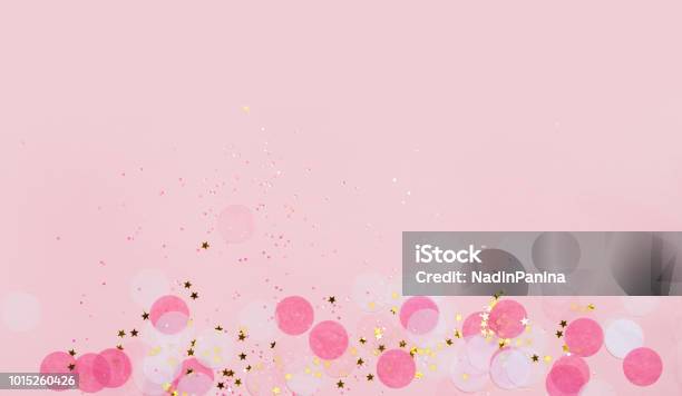 Pink Festive Confetti Background Stock Photo - Download Image Now - Pink Color, Confetti, Backgrounds