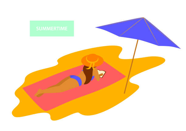 istock young woman relaxing sunbathing reading book on the beach vector graphic 1015273752