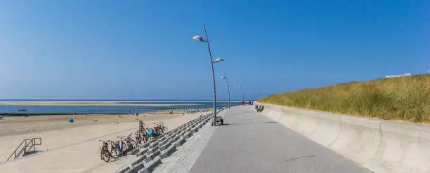 Panorama of a dike along the sea on the island of Borkum, Germany