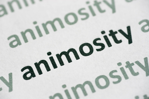 word animosity printed on white paper macro