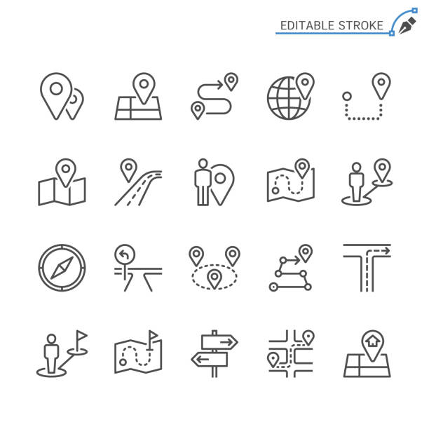 Route line icons. Editable stroke. Pixel perfect. Simple vector line Icons. Editable stroke. Pixel perfect. journey stock illustrations