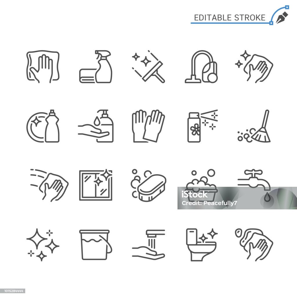 Pictogramele liniei de curățare. Contur editabil. Pixel perfect. - vector de stoc Pictogramă fără redevențe Pictogramele liniei de curățare. Contur editabil. Pixel perfect. - vector de stoc Pictogramă fără redevențe
