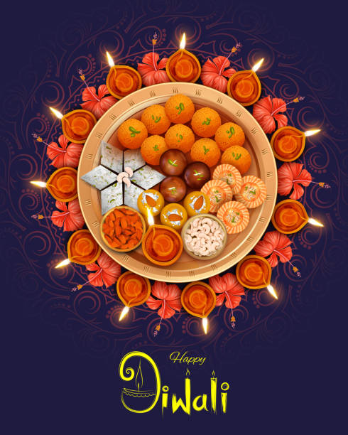 Burning Diya With Assorted Sweet And Snack On Happy Diwali Holiday  Background For Light Festival Of India Stock Illustration - Download Image  Now - iStock