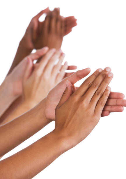 istock Group of mixed hands applauding against white 1015291566