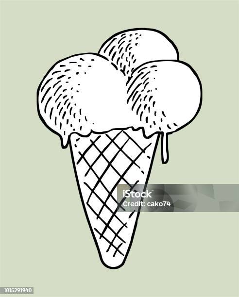 Handdrawn Ice Cream Stock Illustration - Download Image Now - Food, Cold Temperature, Cone Shape