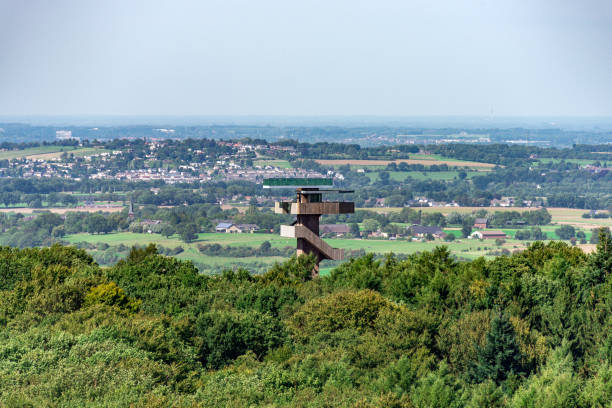 Cityscape of Aachen with observation tower and nature surrounding from above Cityscape of Aachen Vaals with observation tower and surrounding landscape taken from above as background aachen photos stock pictures, royalty-free photos & images