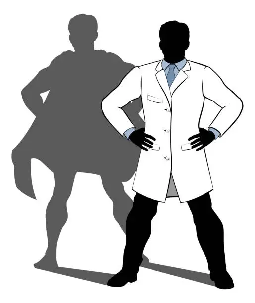 Vector illustration of Scientist Super Hero Silhouette