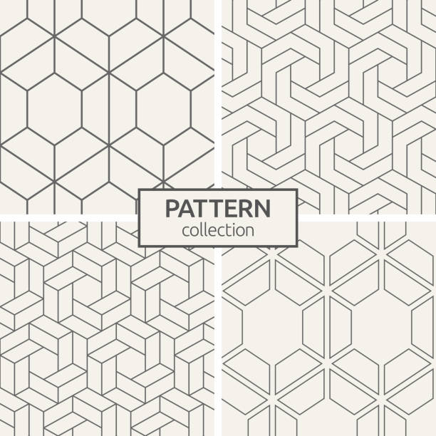 Set of four seamless patterns. Set of four seamless patterns. Abstract geometric trendy vector backgrounds. Modern stylish textures of hexagons. Repeating geometric hexagonal grid. Simple design. Linear texture. Vector background. puzzle patterns stock illustrations