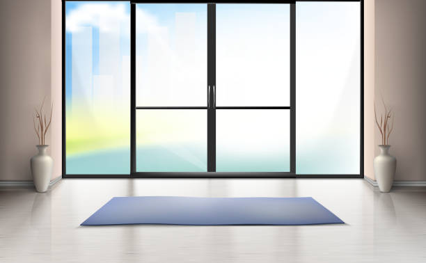 istock Vector mockup of entrance room with glass door 1015302786