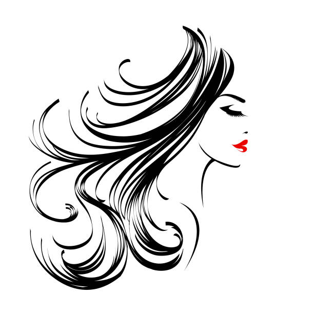 아름 다운 여자 긴, 물결 모양 머리와 우아한 메이크업 - 긴 일러스트 stock illustrations
