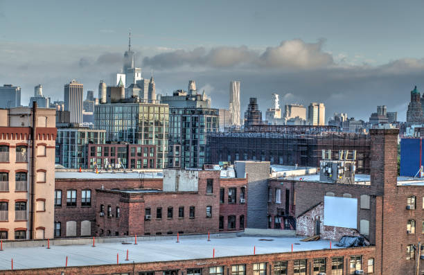 Brooklyn and manhattan skyline stock photo