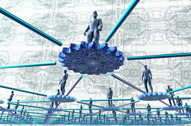 technologie blockchain usado em redes de computador digital, o traçado de recorte, ilustração 3d - technologie - fotografias e filmes do acervo