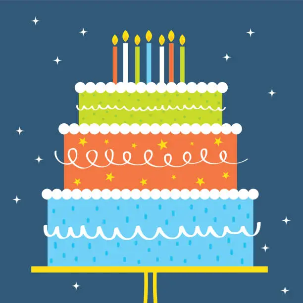Vector illustration of birthday greeting card design wit colorful birthday cake