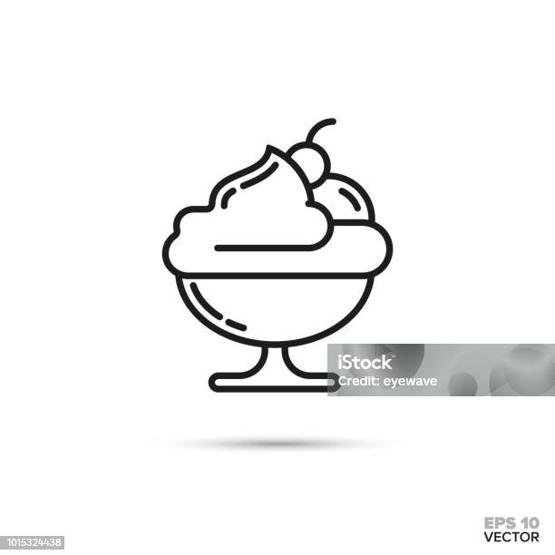 Ice Cream Sundae Bowl Vector Line Icon Stock Illustration - Download Image Now - Ice Cream Sundae, Ice Cream, Bowl