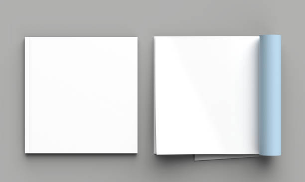 istock Square magazine, brochure or catalog mock up isolated left page on gray background. 3d illustration 1015332354