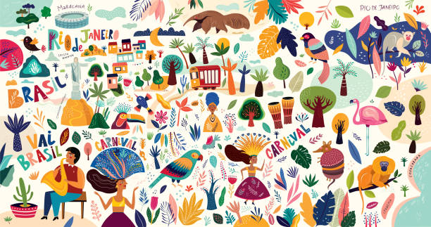 Brazilian symbols Amazing vector collection of Brazilian symbols multi colored background illustrations stock illustrations