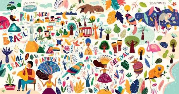Brazilian symbols Amazing vector collection of Brazilian symbols travel patterns stock illustrations