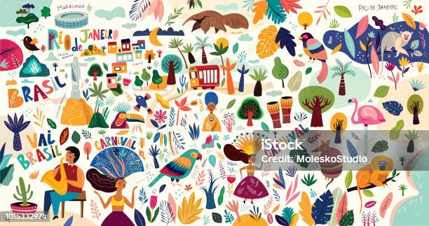 Brazilian Symbols Stock Illustration - Download Image Now - Brazil, Illustration, Brazilian Culture