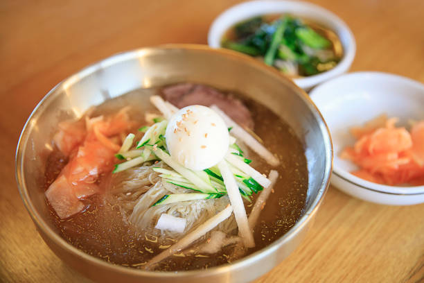 korean noodle naengmyeon stock photo