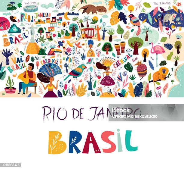 Brazilian Symbols Stock Illustration - Download Image Now - Brazil, Rio de Janeiro, Illustration