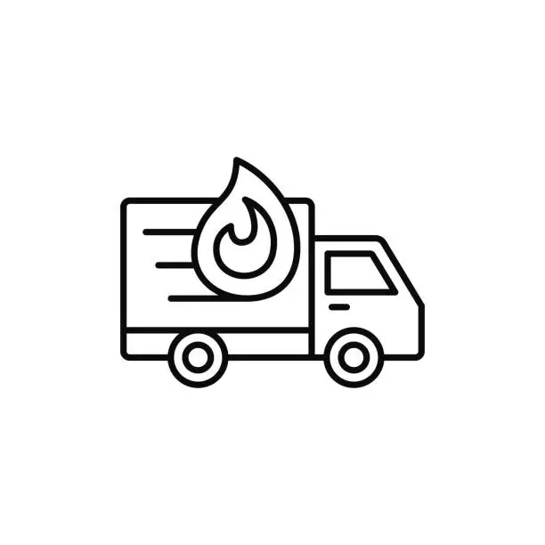 Vector illustration of delivery truck fire icon. burned shipment truck illustration. simple outline vector symbol design.