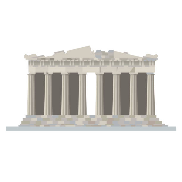 świątynia partenonu na akropolu, ateny, grecja, ilustracja wektorowa płaskiej konstrukcji - greece acropolis parthenon athens greece stock illustrations