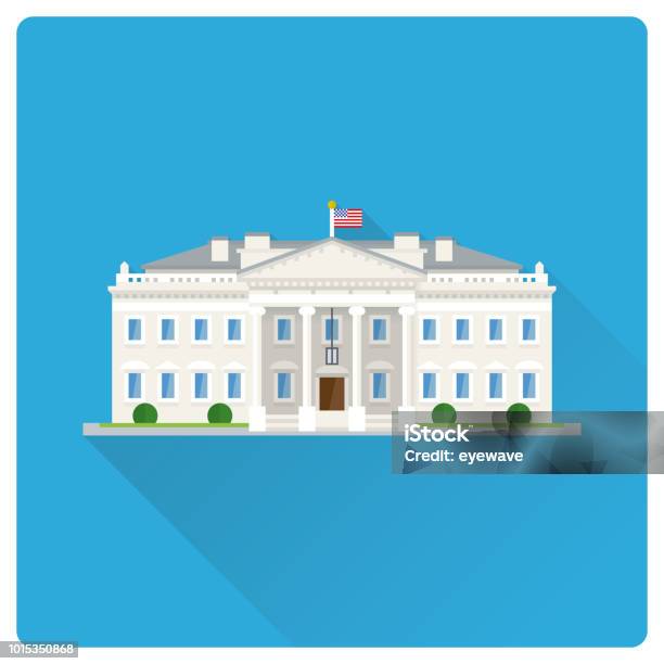 Ilustración de La Casa Blanca En La Ilustración De La Larga Sombra De Diseño Plano De Washington y más Vectores Libres de Derechos de La Casa Blanca