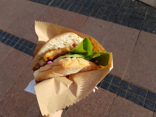 istock Hamburger with chicken meat in fast food paper 1015357316