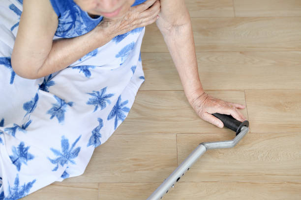 istock Elderly woman falling down at home ,hearth attack. 1015358450