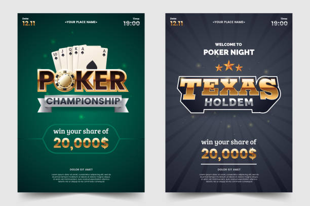 Casino poker tournament a4 flyer. Gold text with playing chips and cards. Texas hold'em championship. Poker party invitation template. Vector illustration. Casino poker tournament a4 flyer. Gold text with playing chips and cards. Texas hold'em championship. Poker party invitation template. Vector illustration. texas hold em illustrations stock illustrations