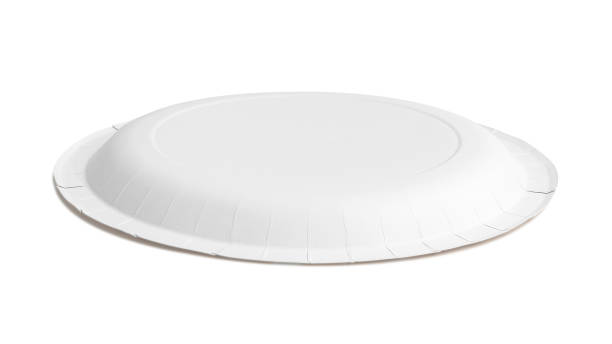 istock Paper plate isolated on white background. Blank dish for recycle. Back view ( Clipping path ) 1015363692