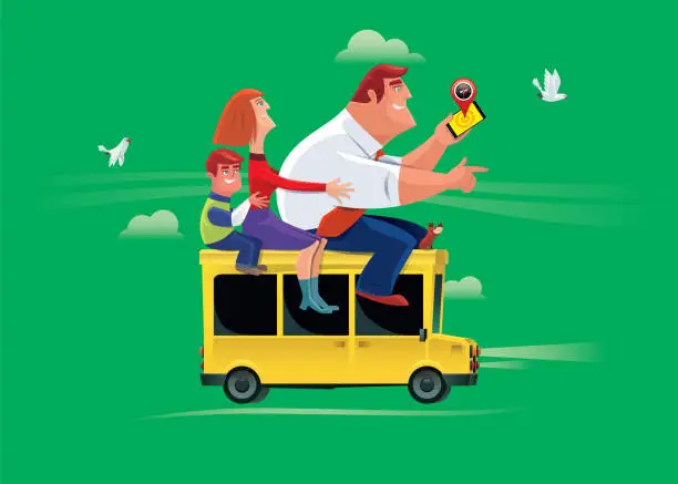 Vector illustration of family traveling by car