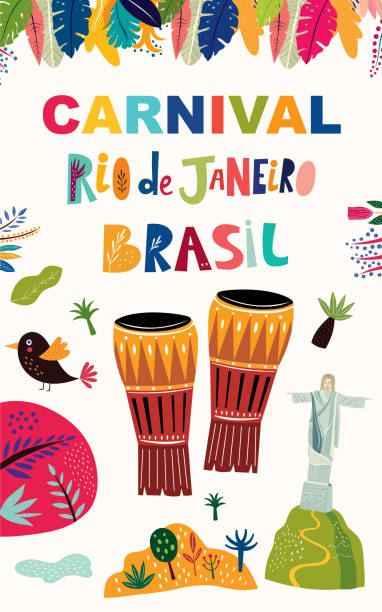 Brazil carniva Illustration Brazil carnival with decorative tom-tom samba dancing stock illustrations