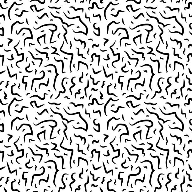 Black and White Seamless Lines Pattern Abstract Freehand Background Design, Vector illustration animal internal organ stock illustrations