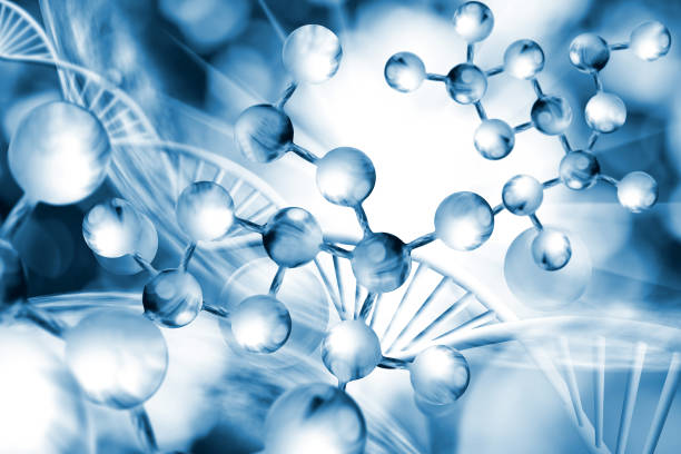 istock Image of molecular structure and chain of dna on blue background closeup 1015404854