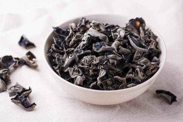 Dried Chinese black fungus Black fungus. auriculariales photos stock pictures, royalty-free photos & images