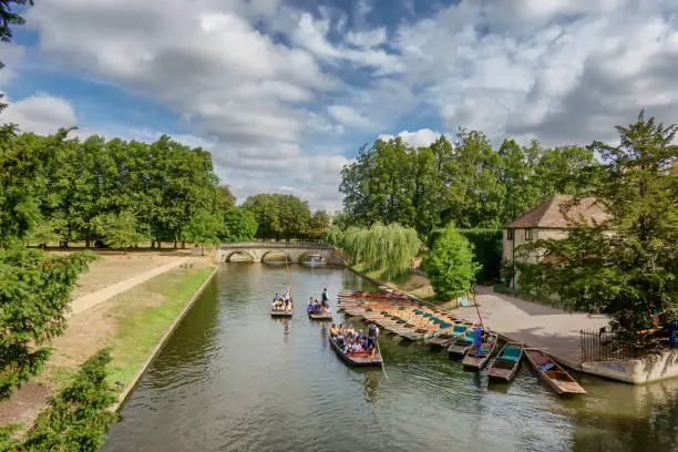 Punts on river Cam in Cambridge, England