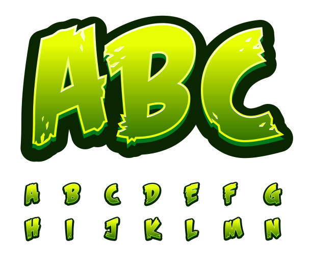 alphabet grüne zombie - green monster stock-grafiken, -clipart, -cartoons und -symbole