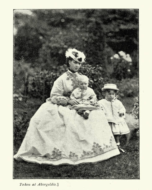 Alexandra of Denmark, Princess of Wales, with her children Vintage photograph of Alexandra of Denmark, Princess of Wales, with her children, Queen consort of the United Kingdom and the British Dominions and Empress of India as the wife of King Edward VII. 19th Century 19th century style photos stock pictures, royalty-free photos & images