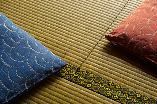 Japanese cushion(zabuton) and japanese carpet(tatami).