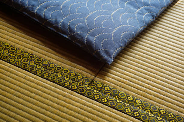 Japanese cushion and japanese carpet. Japanese cushion(zabuton) and japanese carpet(tatami). zabuton stock pictures, royalty-free photos & images