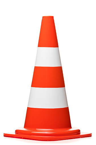 Danger warning, traffic cone isolated on white background