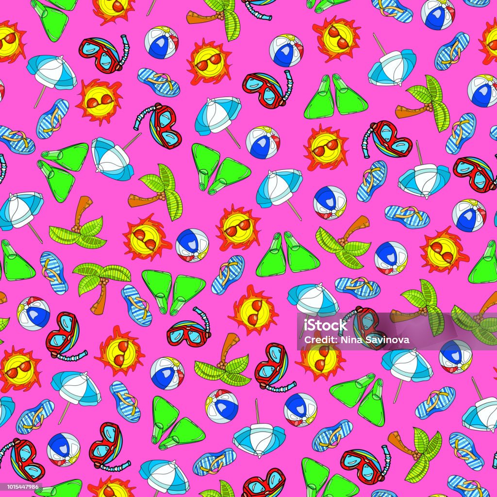 Colorful Beachy Pattern Cute Bright And Colorful Summer Beach Seamless Pattern Vector Stock ...