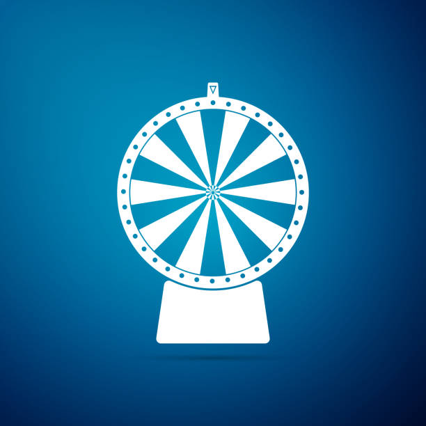 ikona koła szczęścia izolowana na niebieskim tle. płaska konstrukcja. ilustracja wektorowa - prize wheel stock illustrations