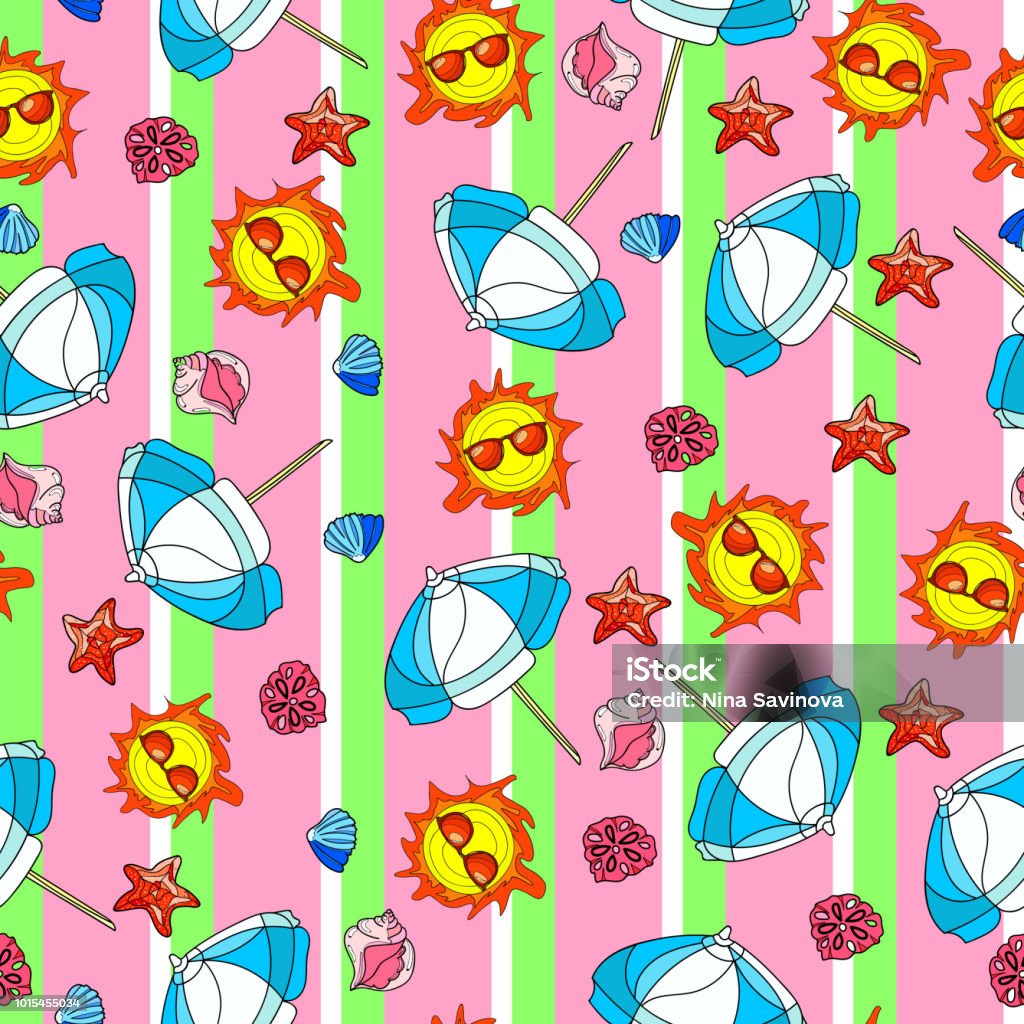 Colorful Beachy Pattern Cute Bright And Colorful Summer Beach Seamless Pattern Vector Stock ...