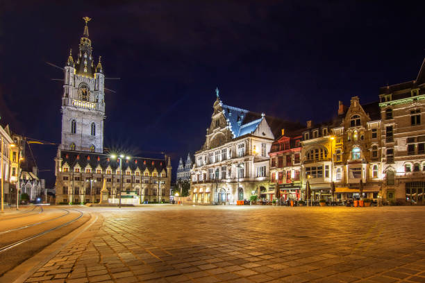 istock Saint Bavo square and Belfort tower at night, Gent, Belgium 1015460926