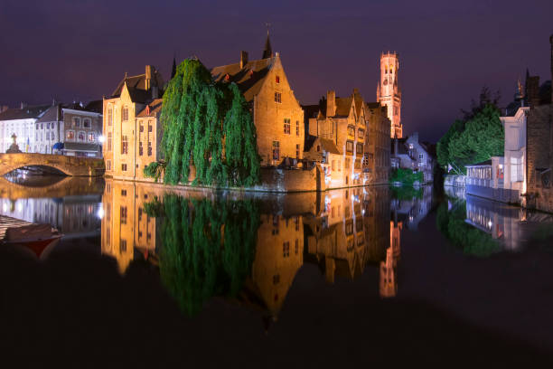 istock Rozenhoedkaai canal at night, Bruges, Belgium 1015460988
