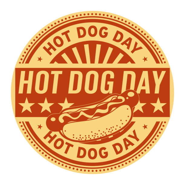 bildbanksillustrationer, clip art samt tecknat material och ikoner med hot dog day, gummistämpel - hotdog