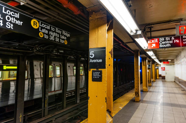 Fifth  Ave New York Subway Mosaic Sign, New York. stock photo