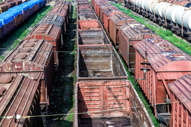 istock Railway freight transport, tanks, wagons. 1015465948